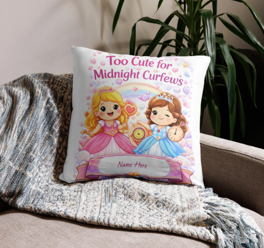 Too Cute for Midnight Curfews Pillow | Cute Princess Hearts Throw Pillow | Fun & Cozy Gift