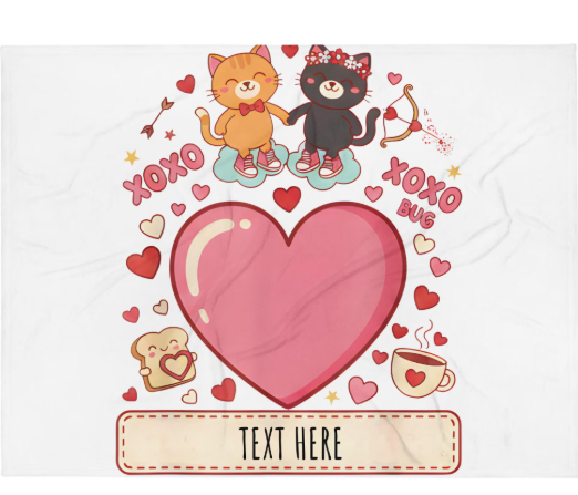 Personalized Couple Throw Blanket | Valentine’s Day Gift for Couples | Cat Love Blanket