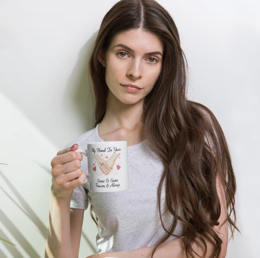 Personalized Valentine's Day Mug – My Hand in Yous design, Cute Gift For Girlfriend/Wife, Mother's Day, & Holidays, Custom Gift For Him/Her